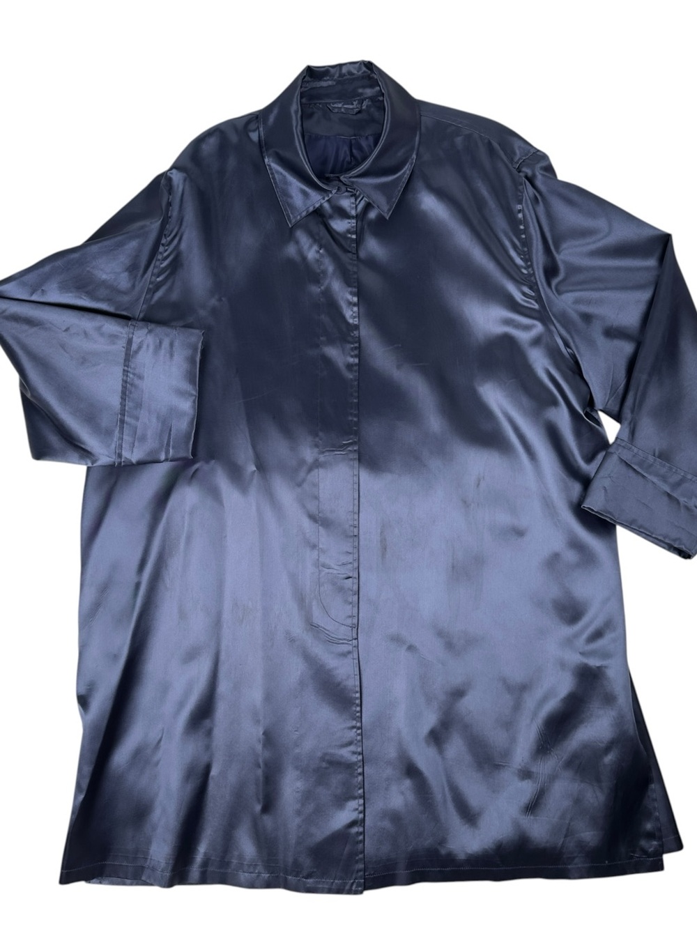 VTG Terry Lewis Classic Luxuries Blue Satin Duster Coat Jacket Womens 3X Y2K 90s
